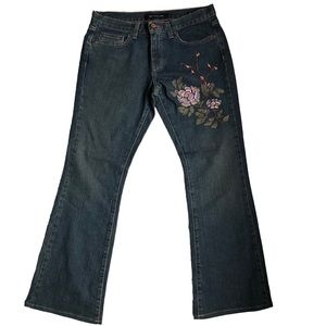 Calvin Klein Low Rise Flare Jeans Floral Embroidered Denim Size 6